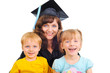 Young pretty mother is graduating with children Young pretty mother is graduating with children