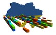 Ukraine map with stacks of export containers illustration