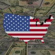 USA map flag with American dollars perspective illustration