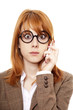 Funny business women in glasses calling by phone. Funny business women in glasses calling by phone.
