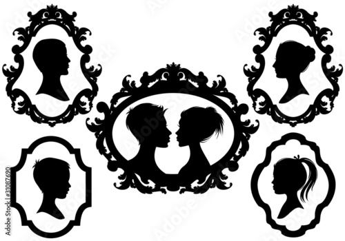 Vector: family portraits with picture frames, vector family portraits with picture frames, vector
