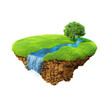 Idyllic natural landscape: lawn with river, waterfall and tree Idyllic natural landscape: lawn with river, waterfall and tree