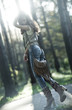 Young woman walking outdoors.