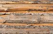 Wooden wall with boards with bark