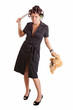 housewife with kitchen knife and plaything
