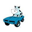 Cow Driving A Car Mascot