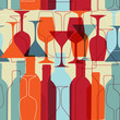Seamless background with wine bottles and glasse