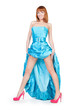 beautiful woman in a blue dress and red shoes beautiful woman in a blue dress and red shoes