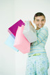 Girl holding up shopping bags