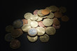 Assorted Euro coins in a pile, close-up