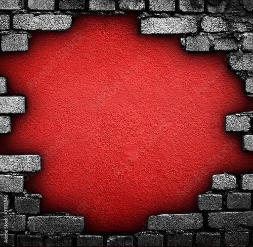 Photo: broken brick wall broken brick wall