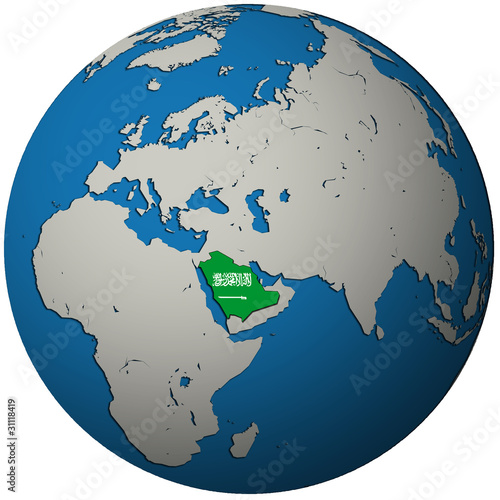 Illustration: saudi arabia flag on globe map saudi arabia flag on globe map