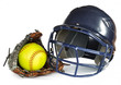 Helmet, Yellow Softball, and Glove
