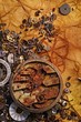 The old gears on the textured paper The old gears on the textured paper
