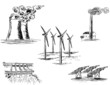 hand drawn sketch of five power stations