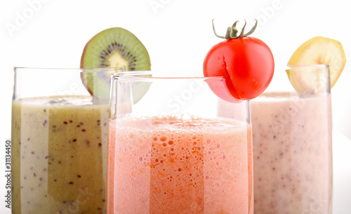 Photo: fruit smoothies on white fruit smoothies on white