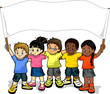 Children with banner