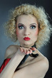 Beautiful show cabaret girl with bright stage make-up. expressio