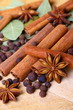 Pack of several oriental spices, anise, cinnamon, pimento