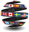 Film strip containing flags in the shape of the globe/sphere
