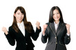 ガッツポーズする女性社員