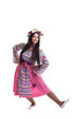 young girl with garland dance in russian costume
