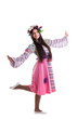 Beauty girl with garland dance in oriental costume