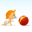 Vector: Cartoon cute baby crawling to red ball Cartoon cute baby crawling to red ball