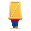 Cartoon man carry big wooden container