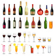 Set of different drinks and cocktails. Vector illustration.