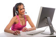 pretty girl works on a computer