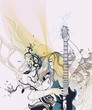 vector girl playing guitar on an abstract floral background