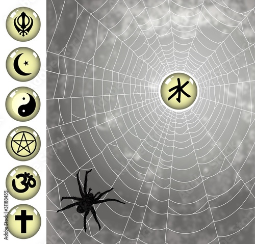 Vector: religion icons on the spiderweb religion icons on the spiderweb