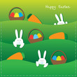 Easter bunnies, eggs, baskets and carrot