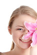 Beautiful blond woman with lily flower