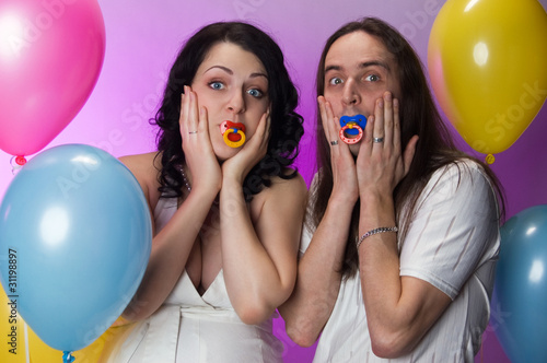 Photo: Funny pregnant couple with dummies Funny pregnant couple with dummies
