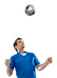 Young football player with ball on isolated background