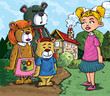 Vector: Cartoon of Goldilockes and the three bears Cartoon of Goldilockes and the three bears
