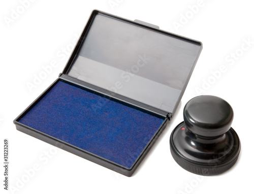 Photo: stamp with bliue ink pad stamp with bliue ink pad