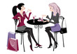 Two girls in cafe, stylization Two girls in cafe, stylization