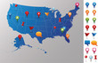 USA Map with GPS Icons. Every state is in its own shape.
