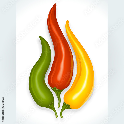 Vector: Hot chili pepper in the shape of fire sign Hot chili pepper in the shape of fire sign