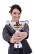 female entrepreneur holding a trophy