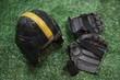 Gloves of rugby with helmet Gloves of rugby with helmet