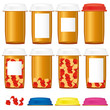 Set of prescription medicine bottles with colorful caps