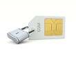 Sim card with padlock isolated on white Sim card with padlock isolated on white