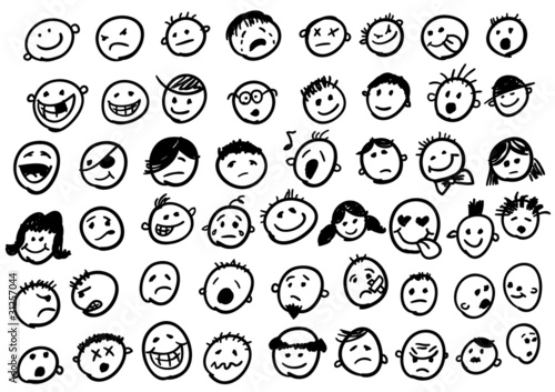 Vector: doodled funny stick figure faces doodled funny stick figure faces
