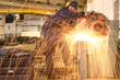 Image : Cutting metal causing sparks motion blurred.