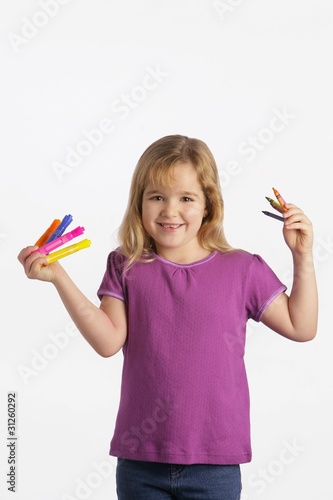 Photo: Girl With Crayons And Markers Girl With Crayons And Markers