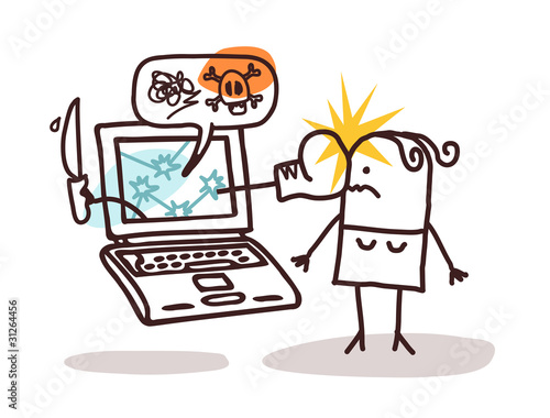 Vector: woman with laptop and cyberbullying woman with laptop and cyberbullying